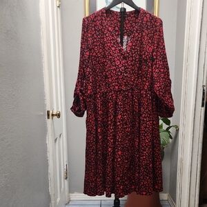 Torrid Red Black Leopard Print Long Sleeve Dress Plus Size